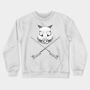 Boar and katana - Black and White Crewneck Sweatshirt